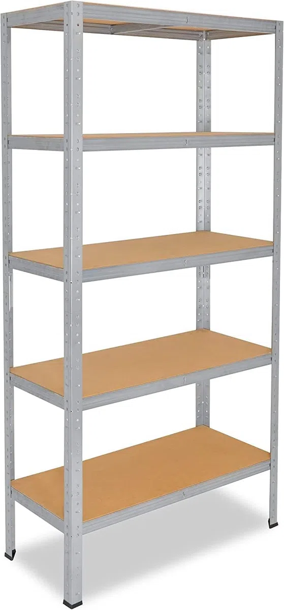 AERREGI SCAFFALE SCAFFLATURA in Metallo per Officina E Garage 180x60x30 cm | SCAFFALE 5 ripiani con pannelli MDF montaggio a scatto semplice | Portata Massima 500 kg