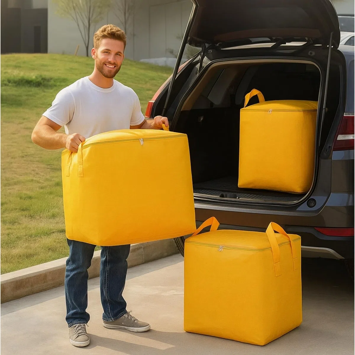 Confezione da 3 borse da trasloco resistenti, 240 l, colore: giallo