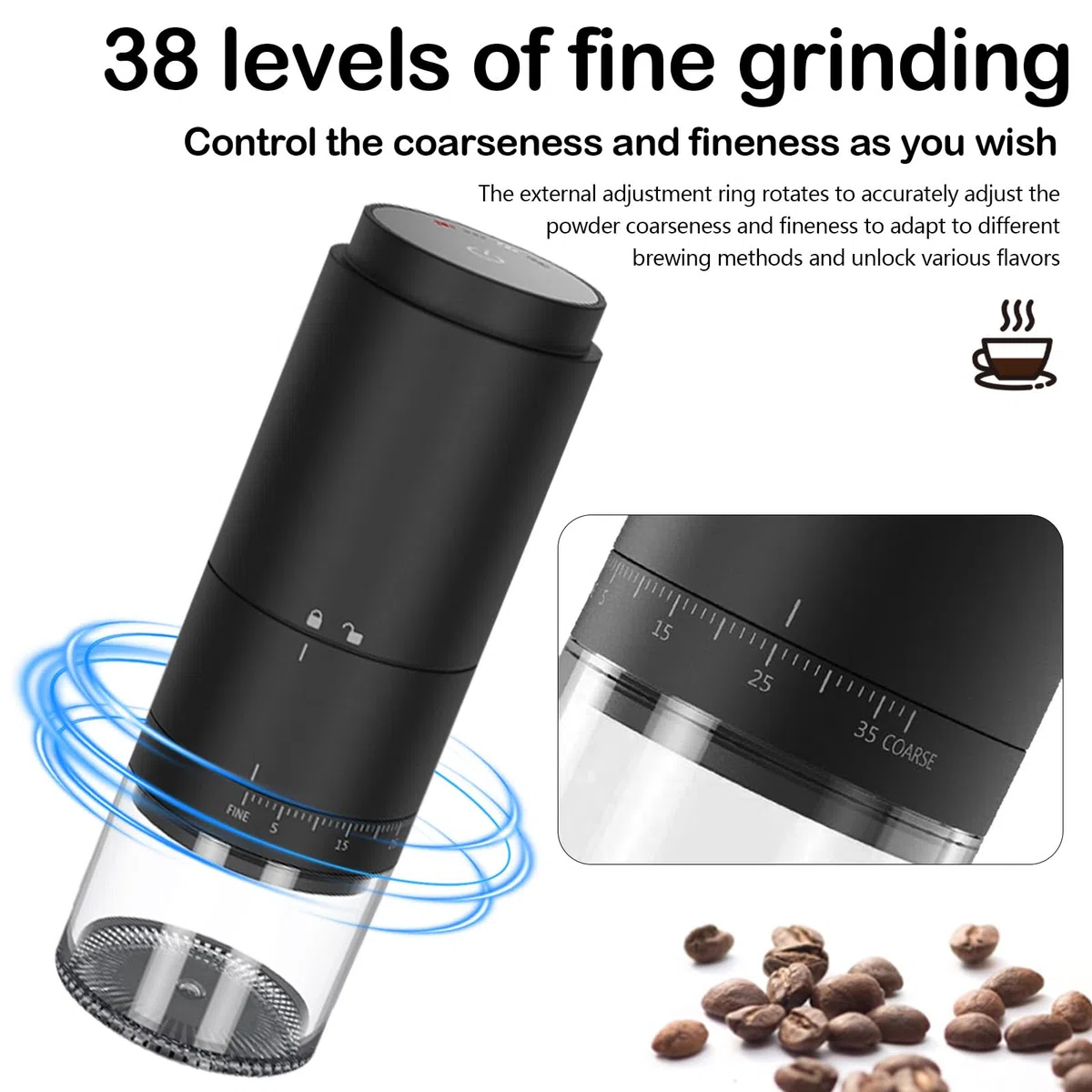 Macina Caffè Elettrico, Macinacaffè Conico In Ceramica, Macinacaffè Elettrico In Grani Con Granulometria Regolabile, Macine Coniche In Acciaio Inox Ricaricabili Con Display Led, Per Casa Viaggio