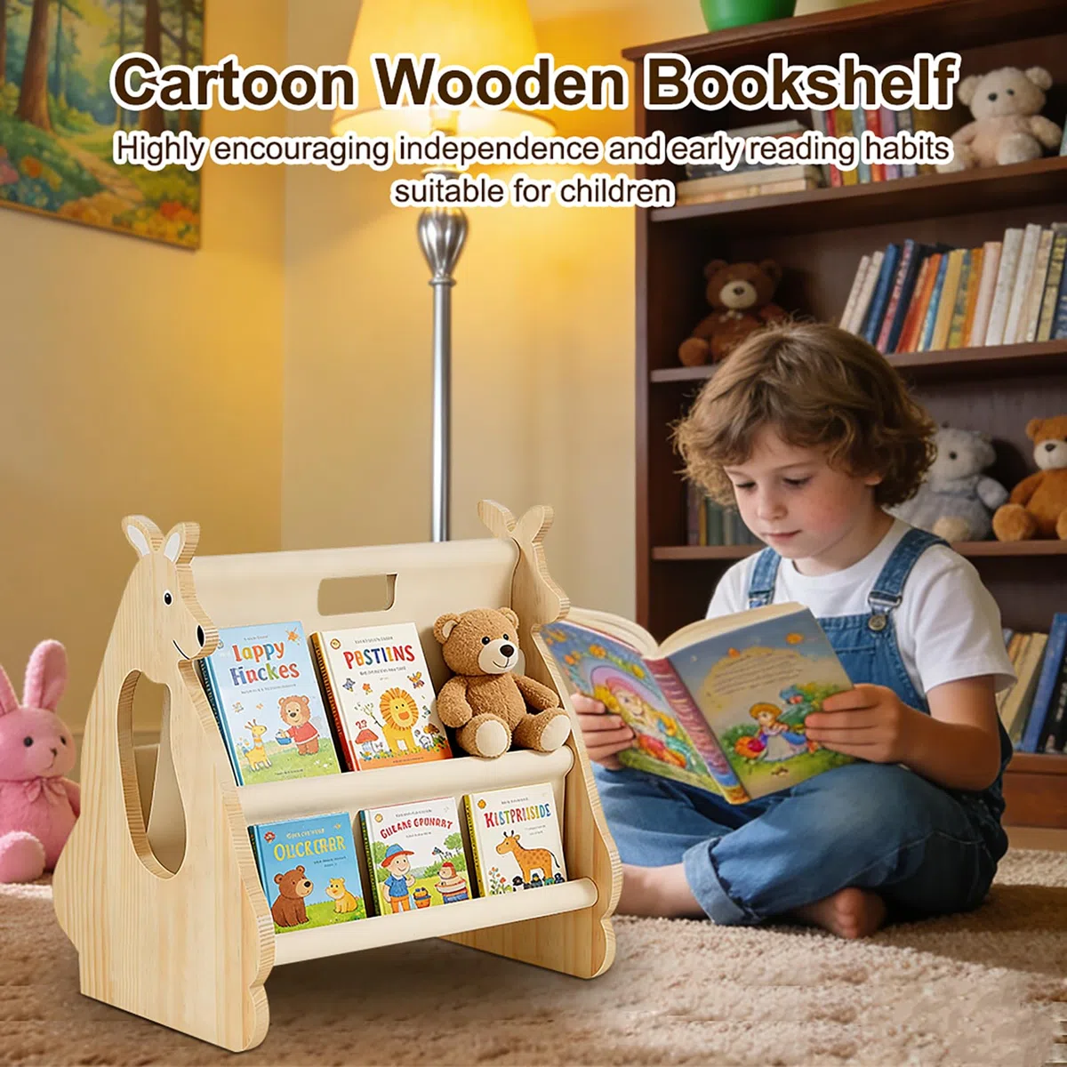 Libreria Montessoriana per Bambini, Scaffale Porta Libri in Legno Massello, Libreria Scaffale Montessori per Cameretta, Mobile per Cameretta, (Naturale, H 37 cm)