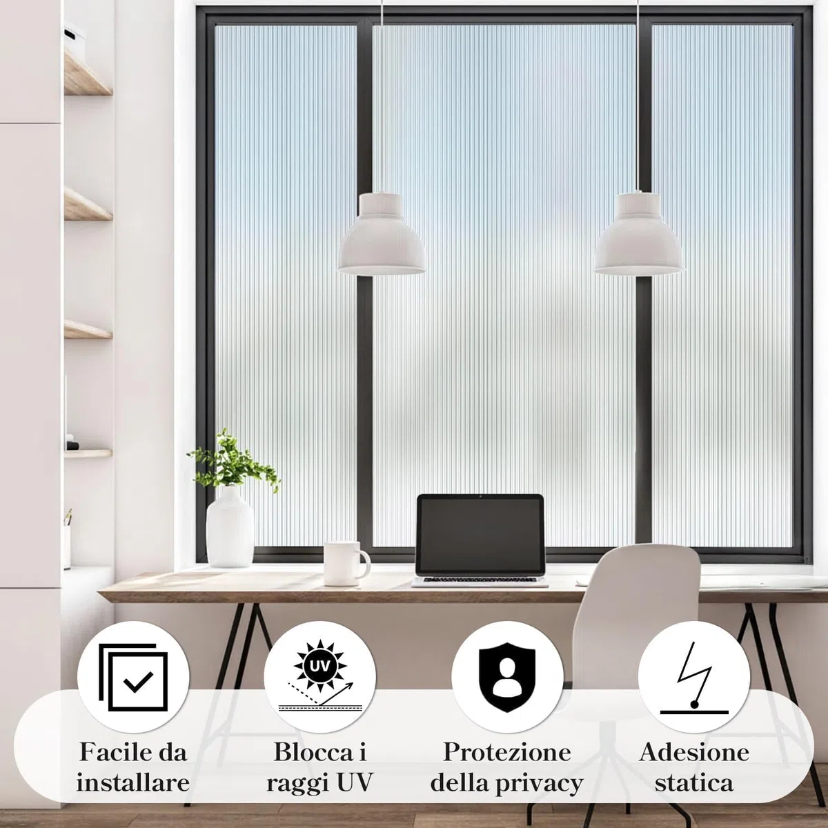 Qualsen Pellicola per Vetri Finestre 75x200cm, Motivo a Canne Pellicola Privacy Finestre Decorativa Anti-UV Elettrostatica Opaca Vetro Finestra per Casa Ufficio, Bianco