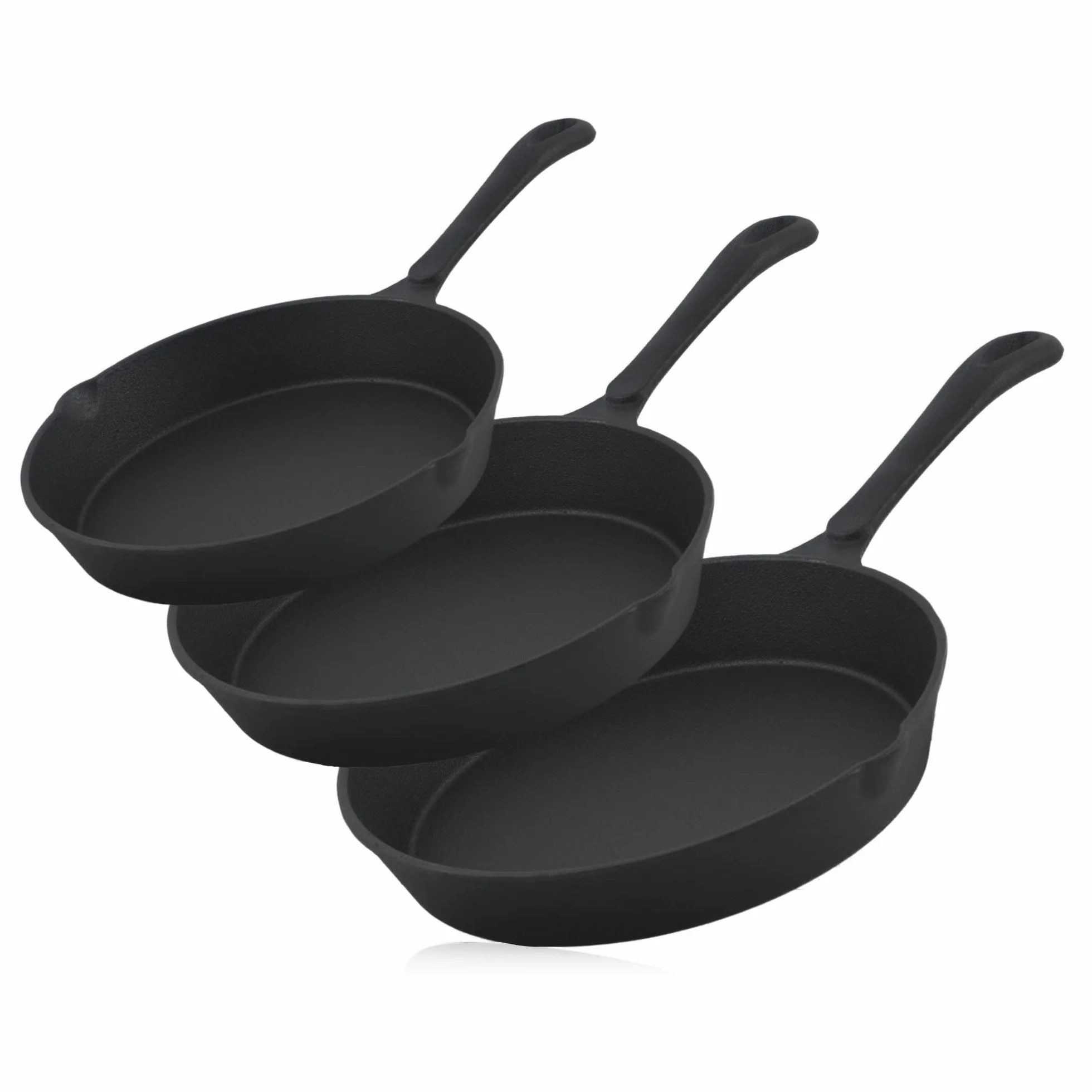 BBQ-Toro, Set di 3 padelle in ghisa per arrosti e bistecche, diametro: 16 cm, 20 cm, 26 cm