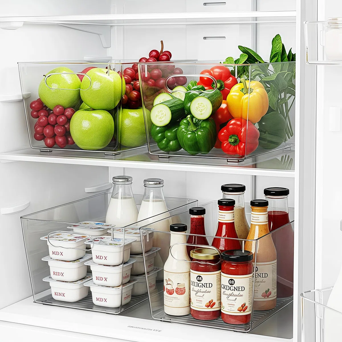 Organizer Frigorifero, Contenitori Frigo Trasparente, Organizzatore Cucina per Dispensa, Armadietti, Ripiani, Bagno - Senza BPA 29 x 20 x 15,5 cm