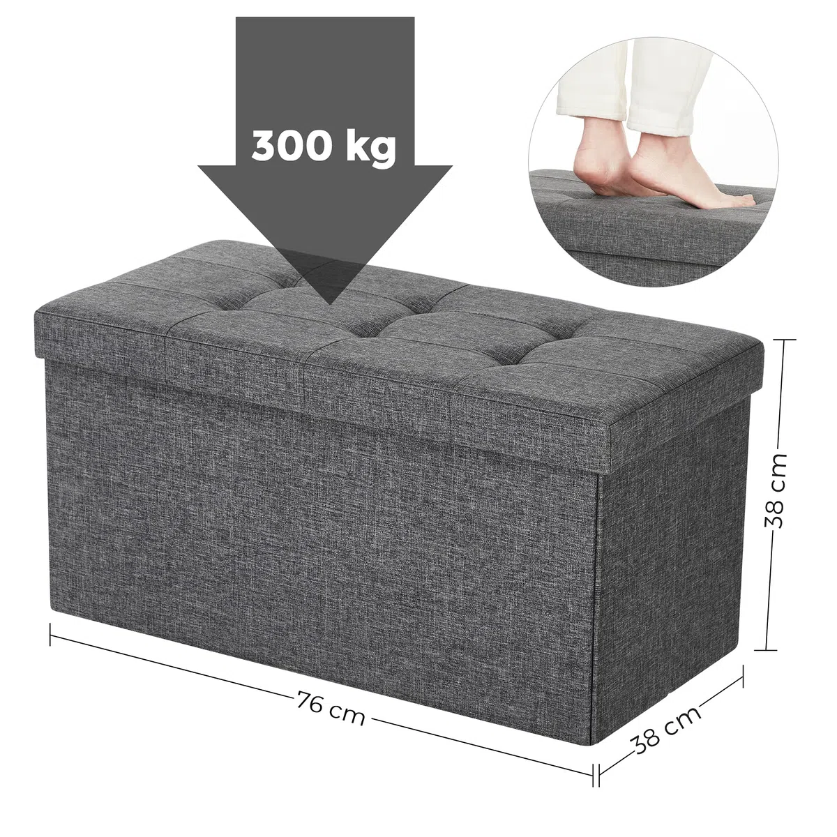 SONGMICS MAZIE Collezione - Cassapanca, Pouf Contenitore da 76 cm, Poggiapiedi Pieghevole, Panca Fondo Letto, Montaggio Facile, per Soggiorno, Camera da Letto, Entrata, Grigio Scuro LSF47K