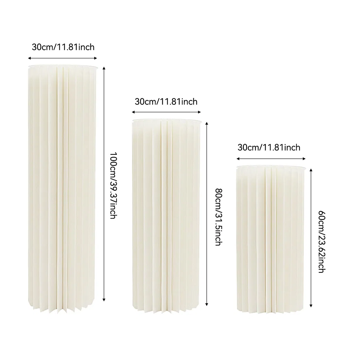 Set di 3 colonne di fiori in cartone per matrimonio, supporto per centrotavola rotondo, espositore cilindrico bianco latteo PVC, decorazione matrimonio indipendente, capacità 30 kg, 60/80/100 cm
