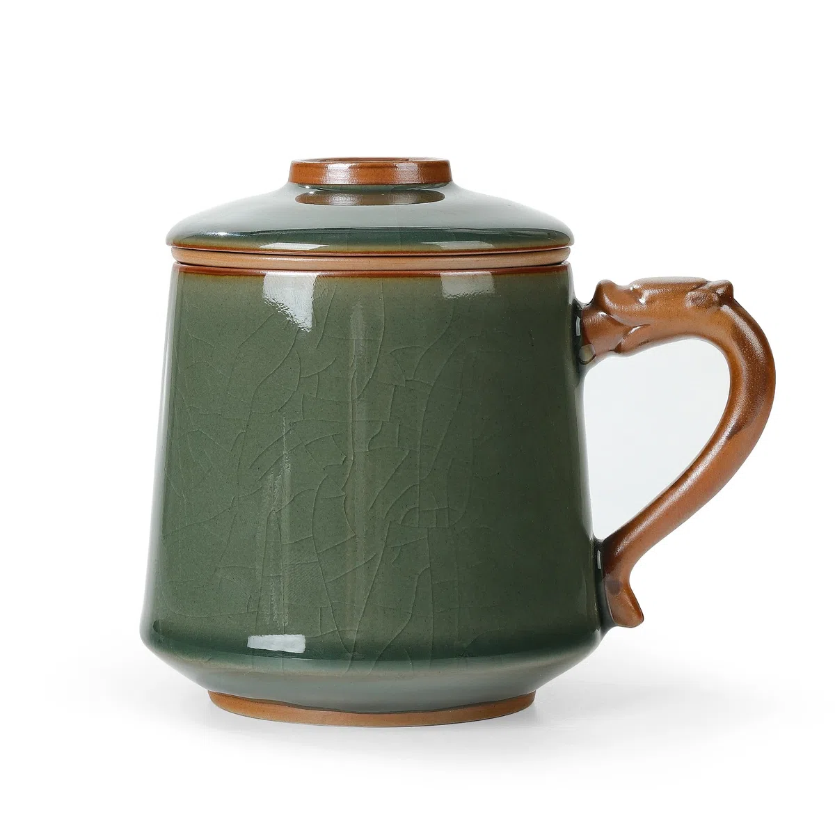 fanquare Tazza da Tè in Ceramica con Infusore e Coperchio Tazze da Tè Cinesi a Smalto Verde Tazza Grande per la Macerazione del Tè per Regali Casa 450ml