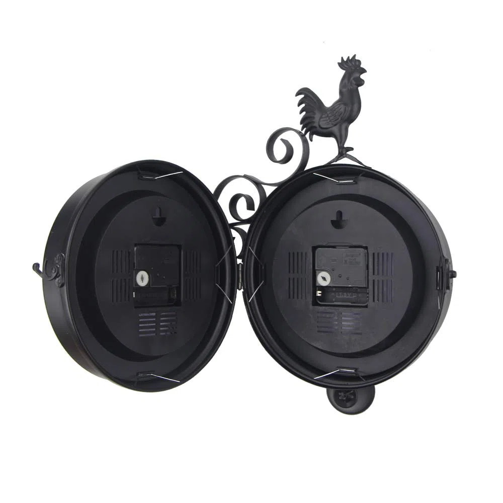 Timelike, orologio rotondo da parete in ferro battuto effetto antico, da appendere alla parete, con doppio lato, da appendere alla parete con scorrimento laterale, decorazione da parete (nero)