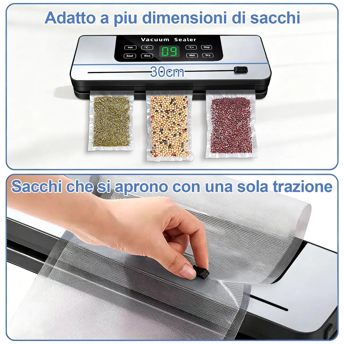 7 in 1 Macchina Sottovuoto Alimenti, Automatica secchi che umidi alimenti Macchina per sottovuoto con Coltello da taglio, Vacuum Sealer con Modalità Vuoto Esterno et 20 Sachetti Sottovuoto