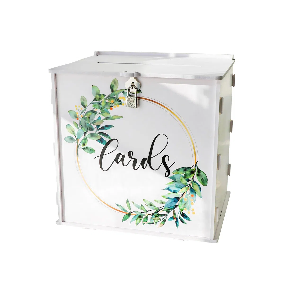 Scatola per biglietti di nozze con lucchetto, in PVC bianco, per ricevimento di nozze, eucalipto, fai da te, per feste, lauree, baby shower, compleanno