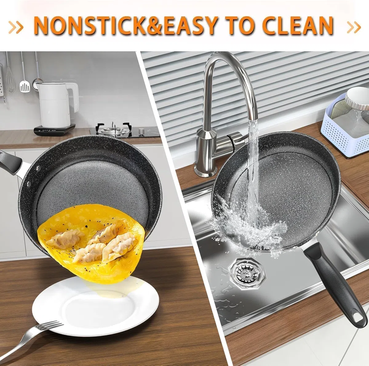 Kiseely Set di padelle antiaderenti, padella in ghisa da 26 cm + 28 cm + 30 cm, set da 3 pezzi per cucinare, padelle professionali antiaderenti con manico resistente al freddo (NI2)