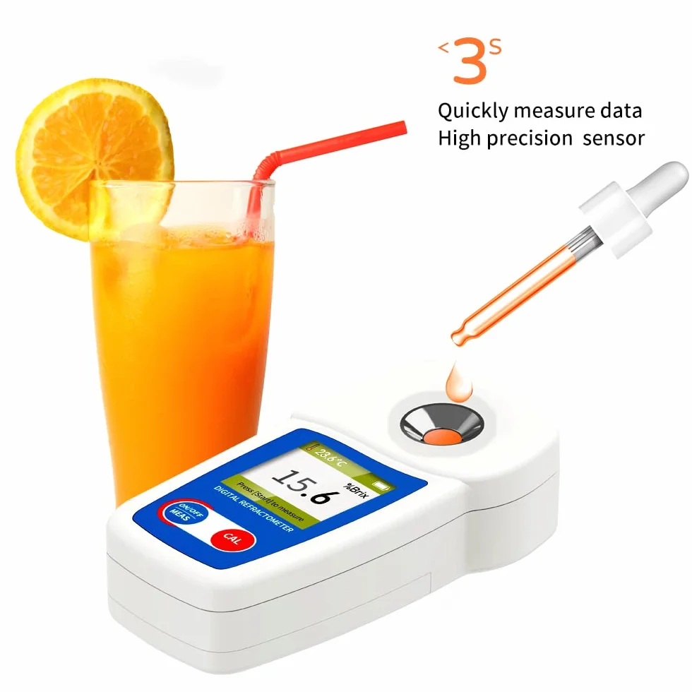 Rifrattometro digitale Brix, misuratore Flagfront-Brix, rifrattometro, compensazione automatica della temperatura, rifrattometro Brix, intervallo 0-55% ± 0,1% precisione