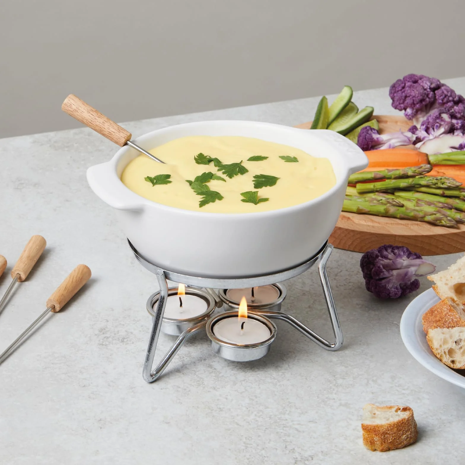 Boska Set per la bourguignonne Party/Adatto per il microonde/Ceramico/Stuzzichini per 4 persone/Bianco / 750 ml