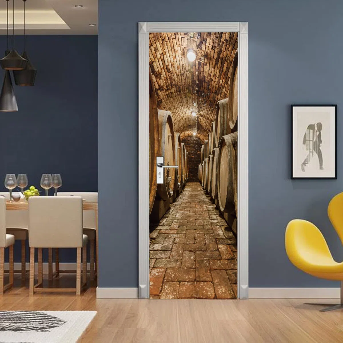 Adesivi Per Porte Interne 3d Moderno Cantina Murale Autoadesivo Decorazione Della Casa Adesivo Da Parete Adesivo Artistico Camera Da Letto Vetro Poster Rimovibile,95x215cm