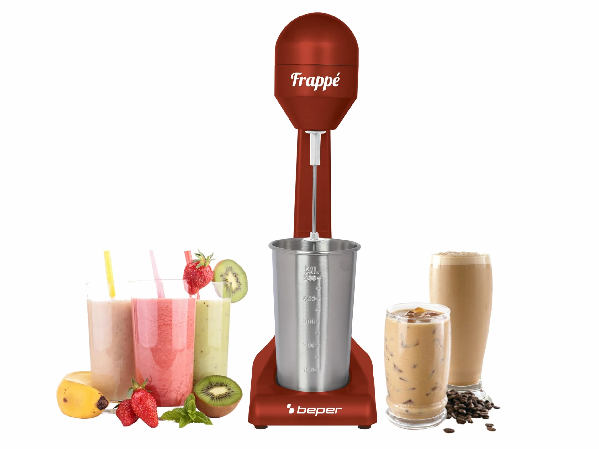Beper Bp.690 Frullino per Frappè Caffè Freddo Milkshake e Cocktails, 2 Velocità, Contenitore in Alluminio 0.5 L, 100 W Argento