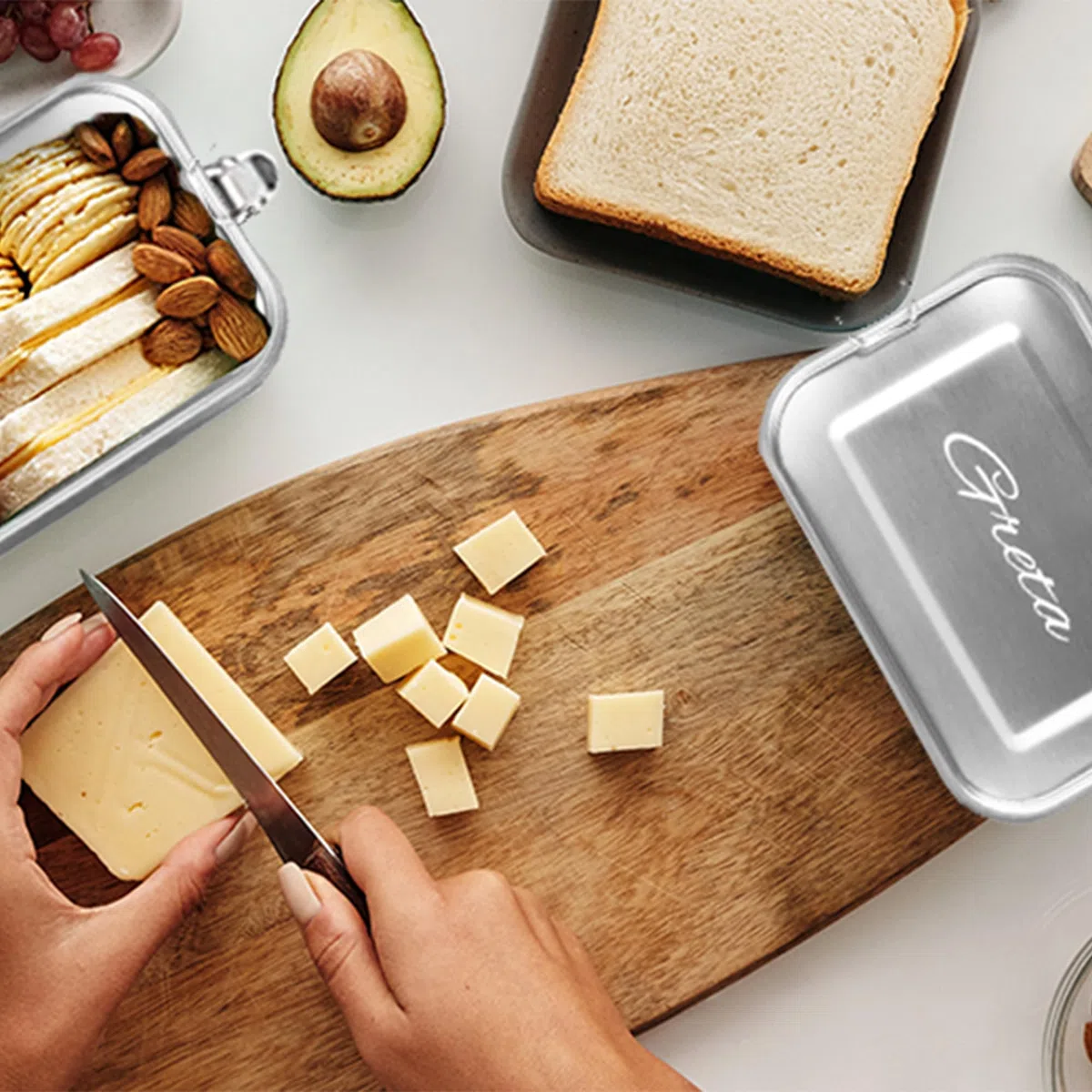 LOOXIS Scatola per il pranzo personalizzata in acciaio inox con incisione del nome o del testo - idea regalo per bambini, compleanno - con scomparti, inclusa separazione, lunchbox, bento box - L