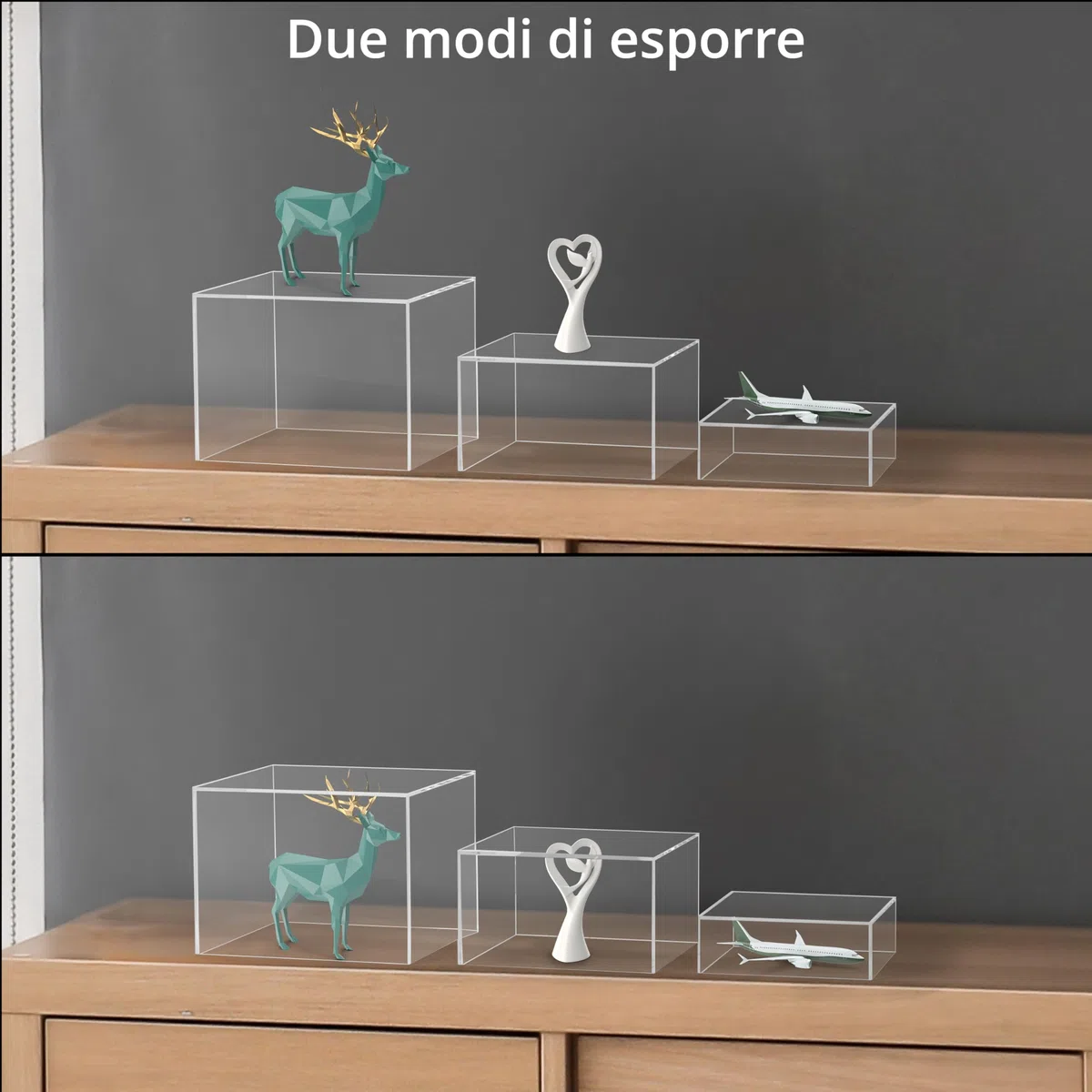 Winter Shore Cubo Espositore Acrilico [3 Pezzi] - Stand Espositivi Trasparenti con Fondo Cavo - Scatole Trasparenti Acrilico per Vendita al Dettaglio, Esposizione Domestica - Piccolo, Medio, Grande