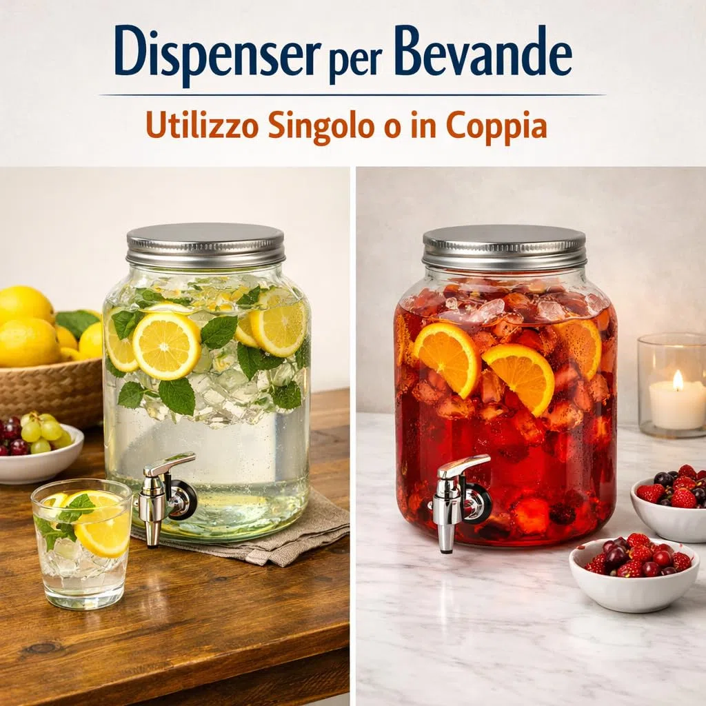 Set 2 Dispenser in Vetro per Bevande 4L con Rubinetto e Supporto, Erogatori per Succhi, Cocktail, Limonata per Feste, Picnic e Barbecue