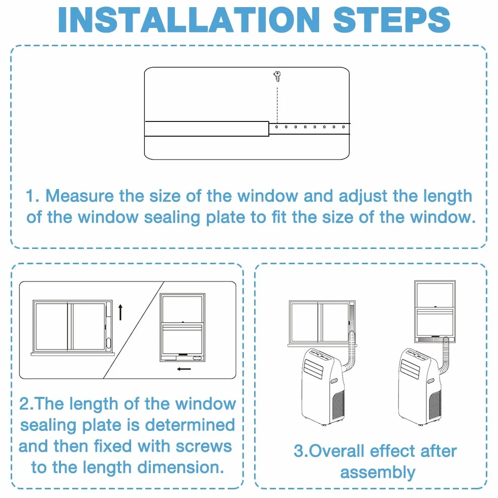 Kit di Sfiato per Finestra del Condizionatore, 4 pezzi, 16 x 43-140 cm, Tubo di Scarico 13/15 cm, Condizionatore d'Aria Portatile Windows Vent Kit