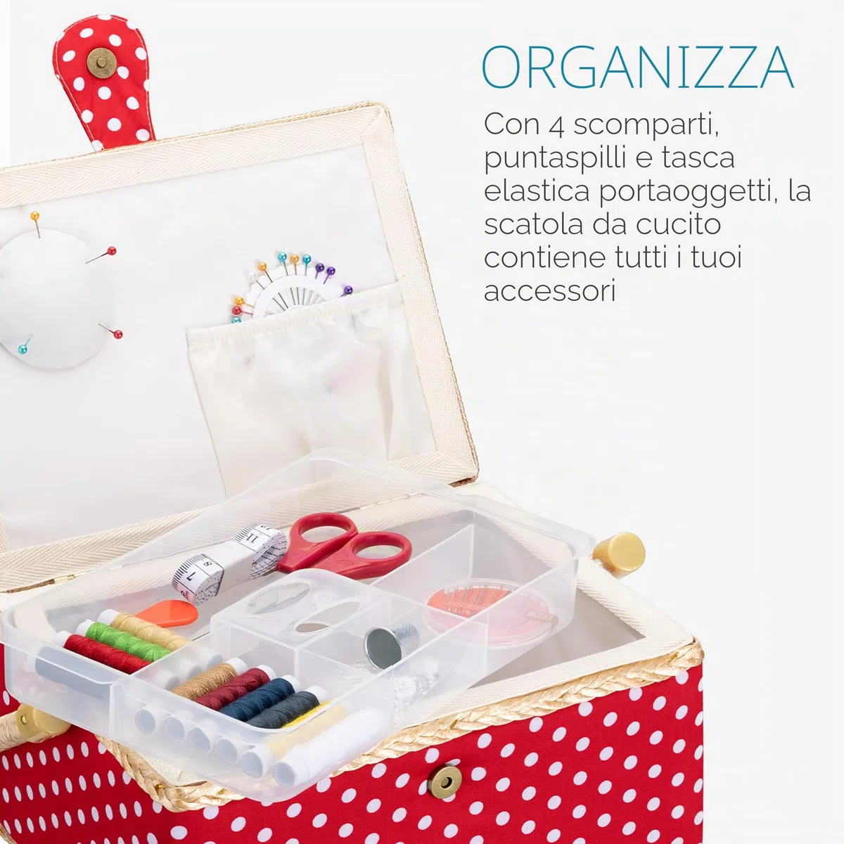 Navaris Scatola Kit Cucito - Valigetta Sarta Professionale 76 Accessori Ricamo - Forbice Ago Spilla Bottone Rivetto Automatico Rocchetto Filo Maglia