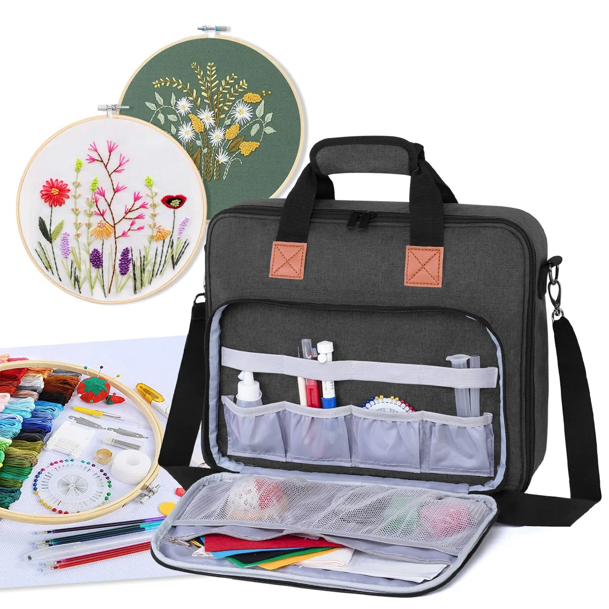Luxja Borsa per Kit da Ricamo, Filo, Cerchio (Fino a 11.2") e Altri Accessori, Solo Borsa, Nero
