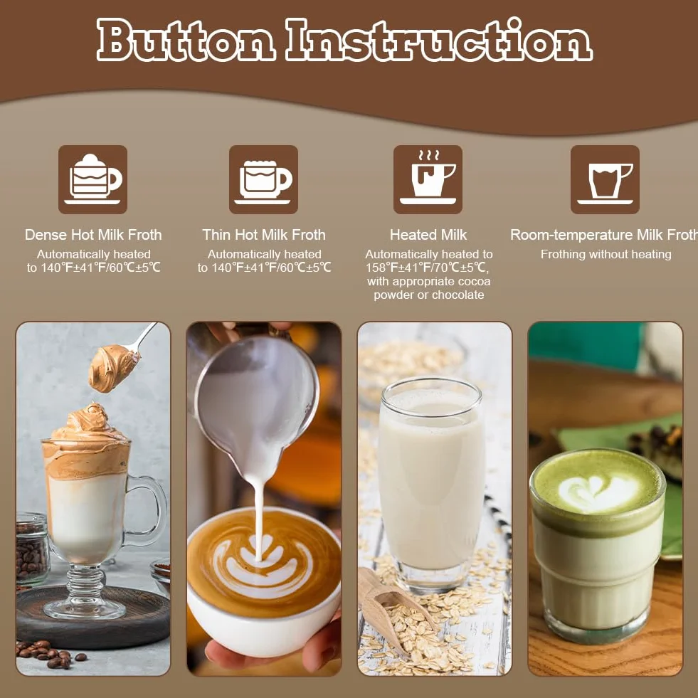 HOTUT Montalatte Elettrico Automatico, 4 in 1 Montalatte per Cappuccino Silenzioso, Capacità 160 ml Cappuccino o 430 ml Latte Caldo, Schiuma Latte Elettrico per Caffè, Cioccolata Calda, Cappuccino