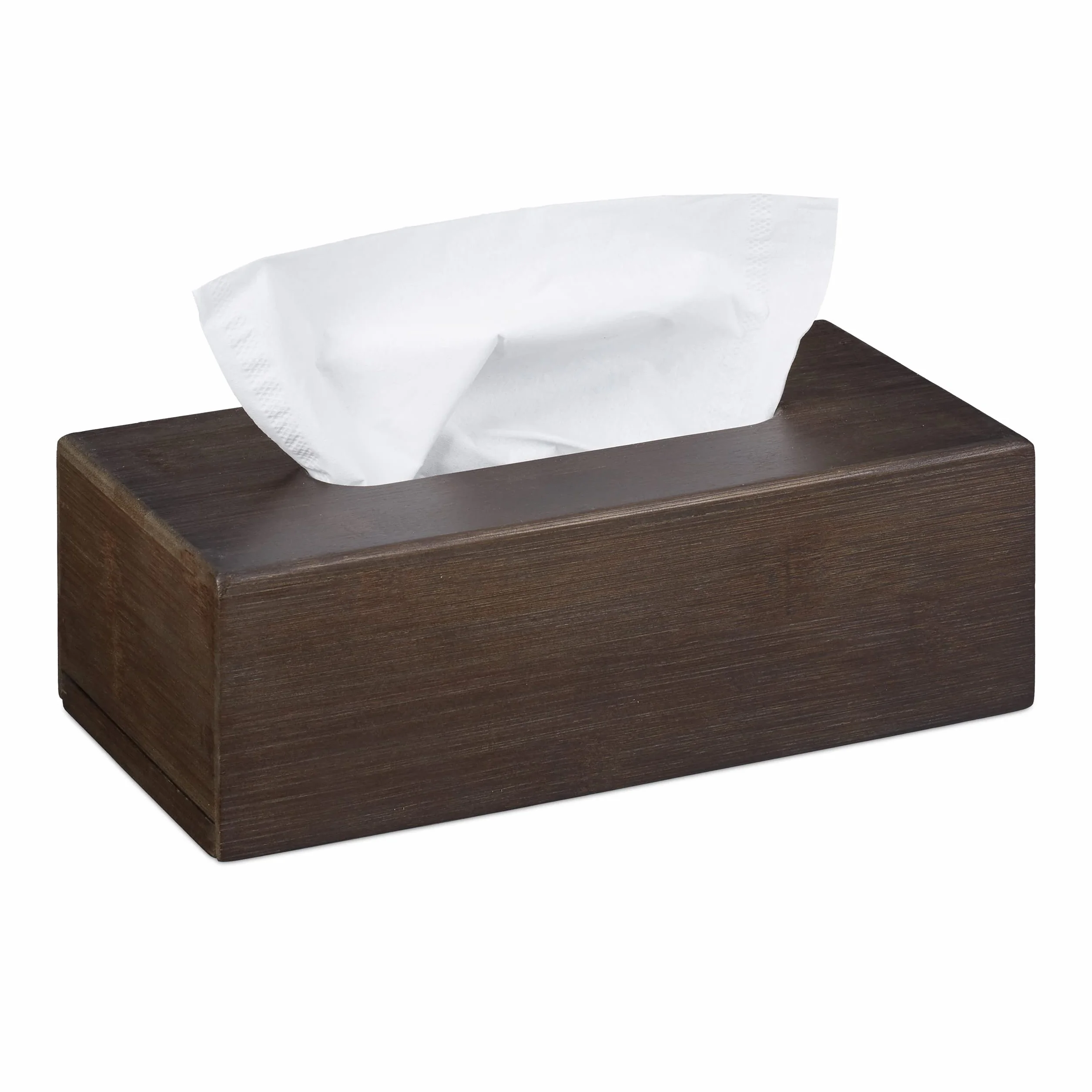 Relaxdays 2X Porta Fazzoletti in bambù, con Base Scorrevole, per Salviette, HLP 7,5 x 24 x 12 cm, Marrone Scuro