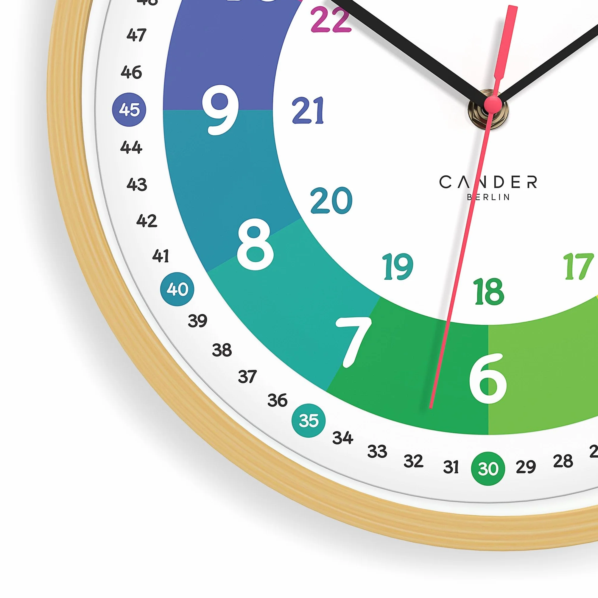 Cander Berlin MNU 2425 R Orologio da parete per bambini, silenzioso, 25 cm, effetto legno, analogico, per ragazzi e ragazze, senza ticchettio, colorato