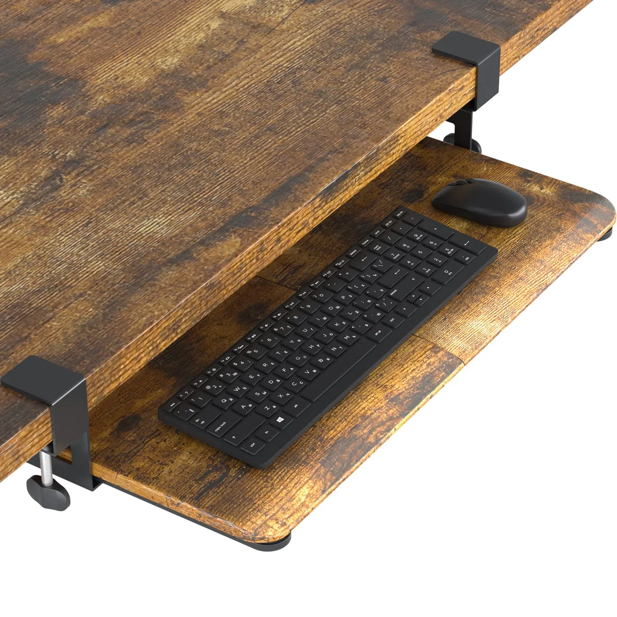 BONTEC Vassoio per Tastiera, Vassoio Tastiera Estraibile con Morsetto C di Grandi Dimensioni, Porta Tastiera Estraibile sotto Scrivania, Cassetto per Computer da 650x300 mm(Marrone d'Epoca)