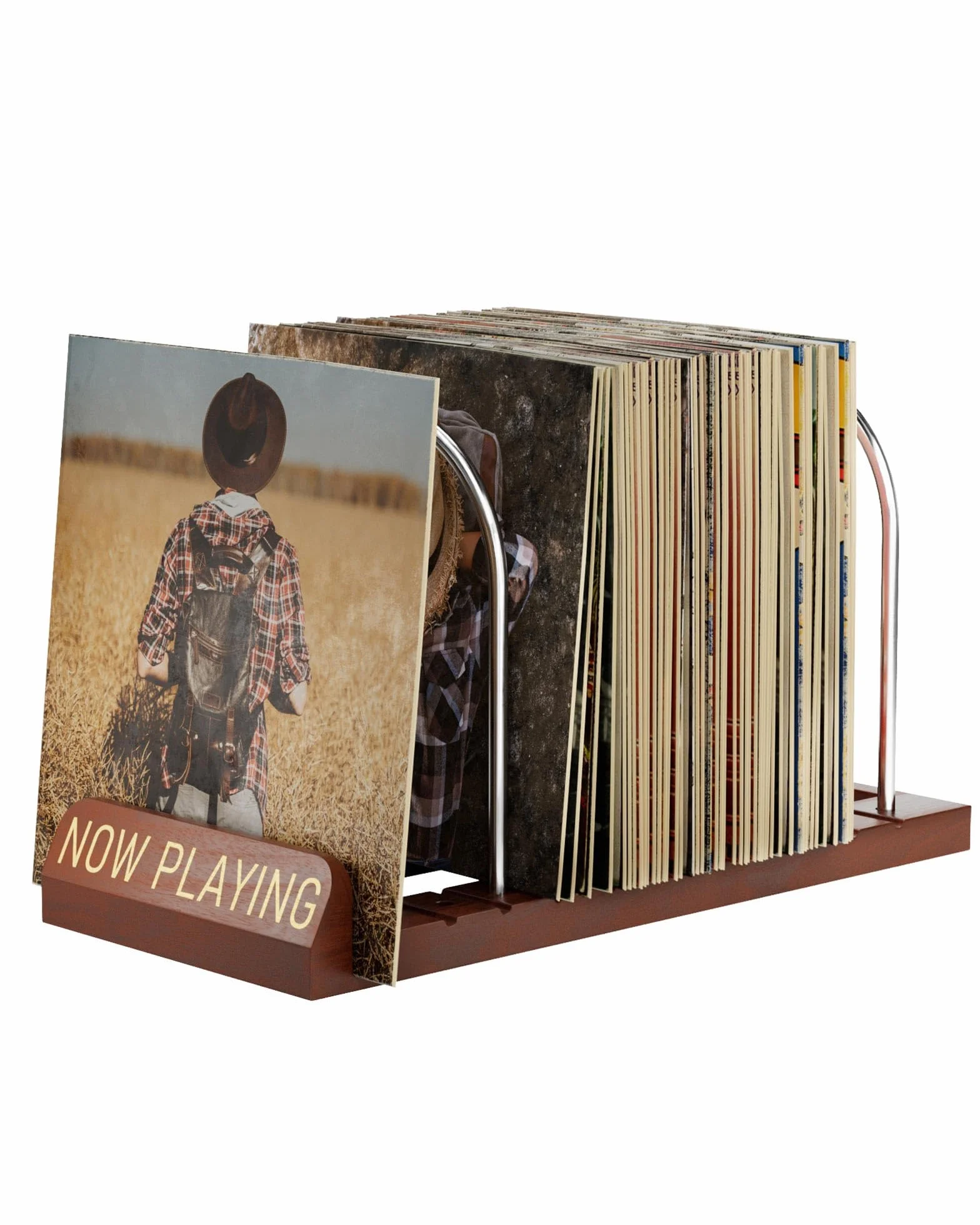 BS-VOG Supporto per Porta Vinili, con Scanalature Antiscivolo, per 50 Porta Dischi Vinile, Organizer in Legno, Ideale per Album, Confezione Regalo