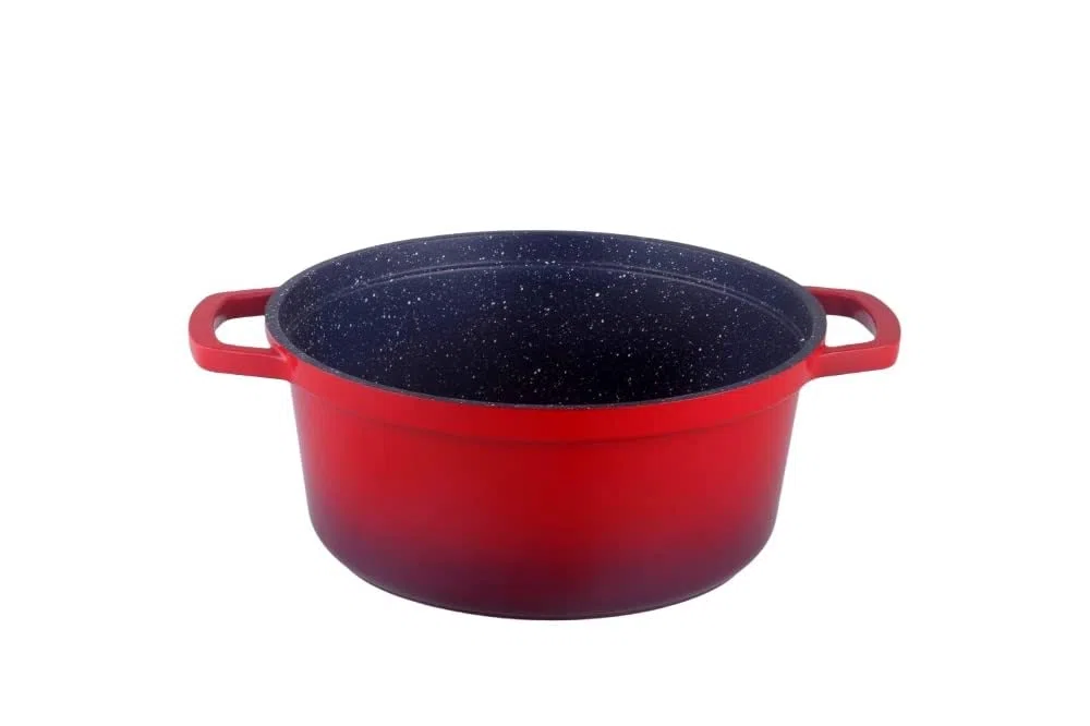 Kamberg 0008186 Cocotte, Diametro 16 cm Rotonda Rosso Fiamma, Fusione di Alluminio, Rivestimento Effetto Pietra, Compatibile con Tutti i Piani Cottura, Incluso Quello a Induzione, Senza PFOA