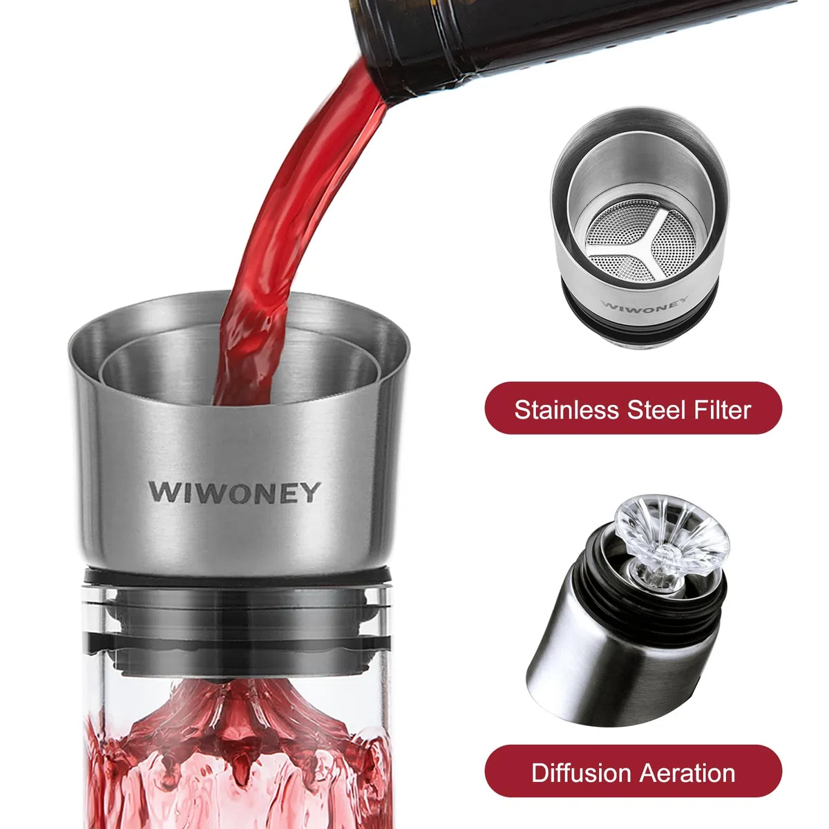 Decanter per vino, caraffa vino con filtro aeratore in vetro, aeratore per vini a design montagna innevata, regalo per vino, 1500ml