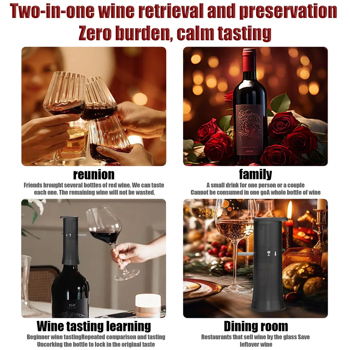 ZONSUSE Distributore vino a Pressione,Pompa per Vuoto del Vino,Erogatore Vino Sottovuoto,Senza Rimuovere il Tappo,Nessuna Elettricità o Capsule Gas,Regali di Accessori per Vino per Uomini Donne (A-2)