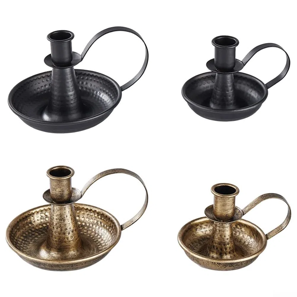 Portacandele funzionale in ferro con manico, pezzo elegante per la casa e la decorazione di matrimoni e pratico (piccolo bronzo)
