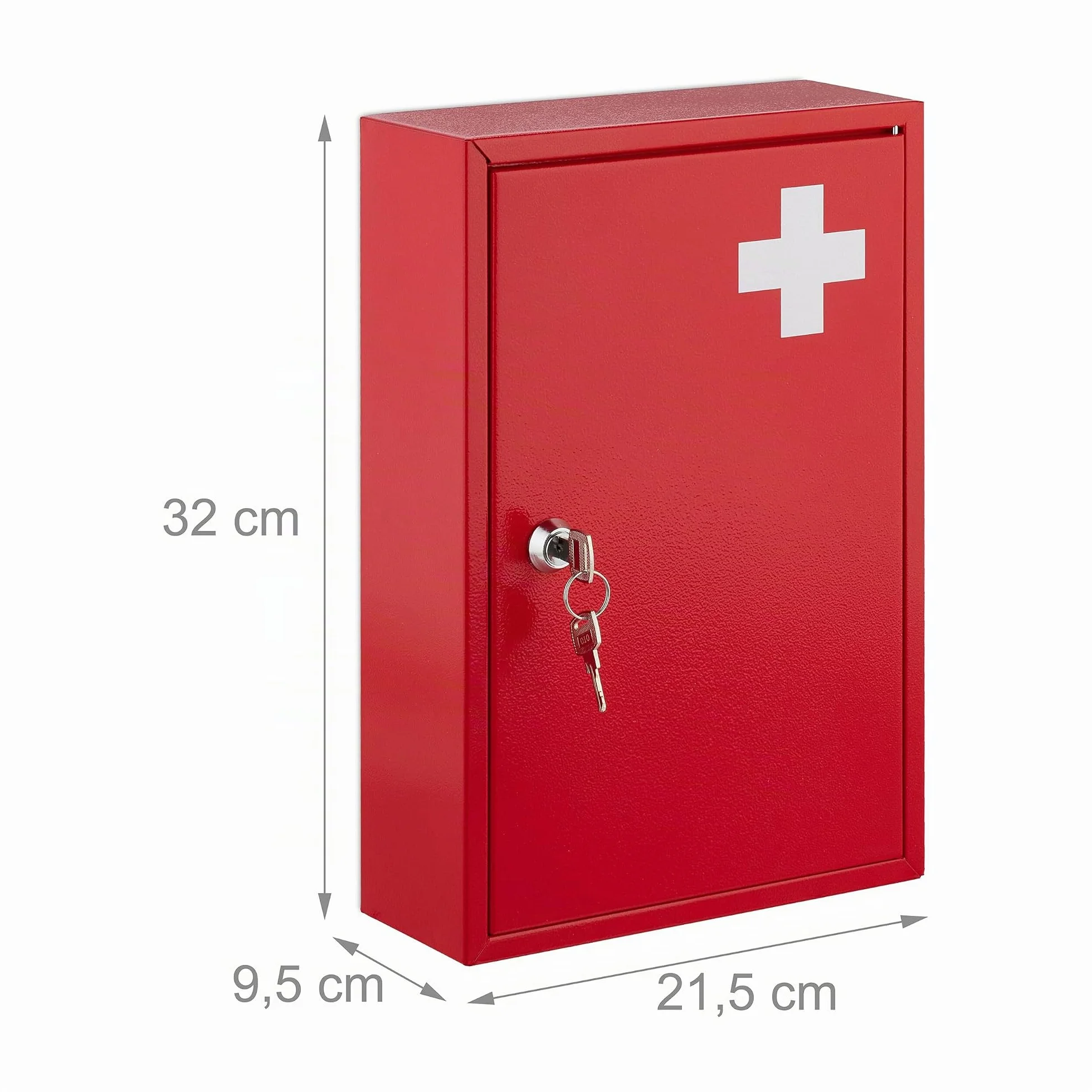 Relaxdays Armadietto Pronto Soccorso per Medicinali, Cassetta con Chiusura di Sicurezza, 32x21,5x9,5 cm, Rosso Bianco