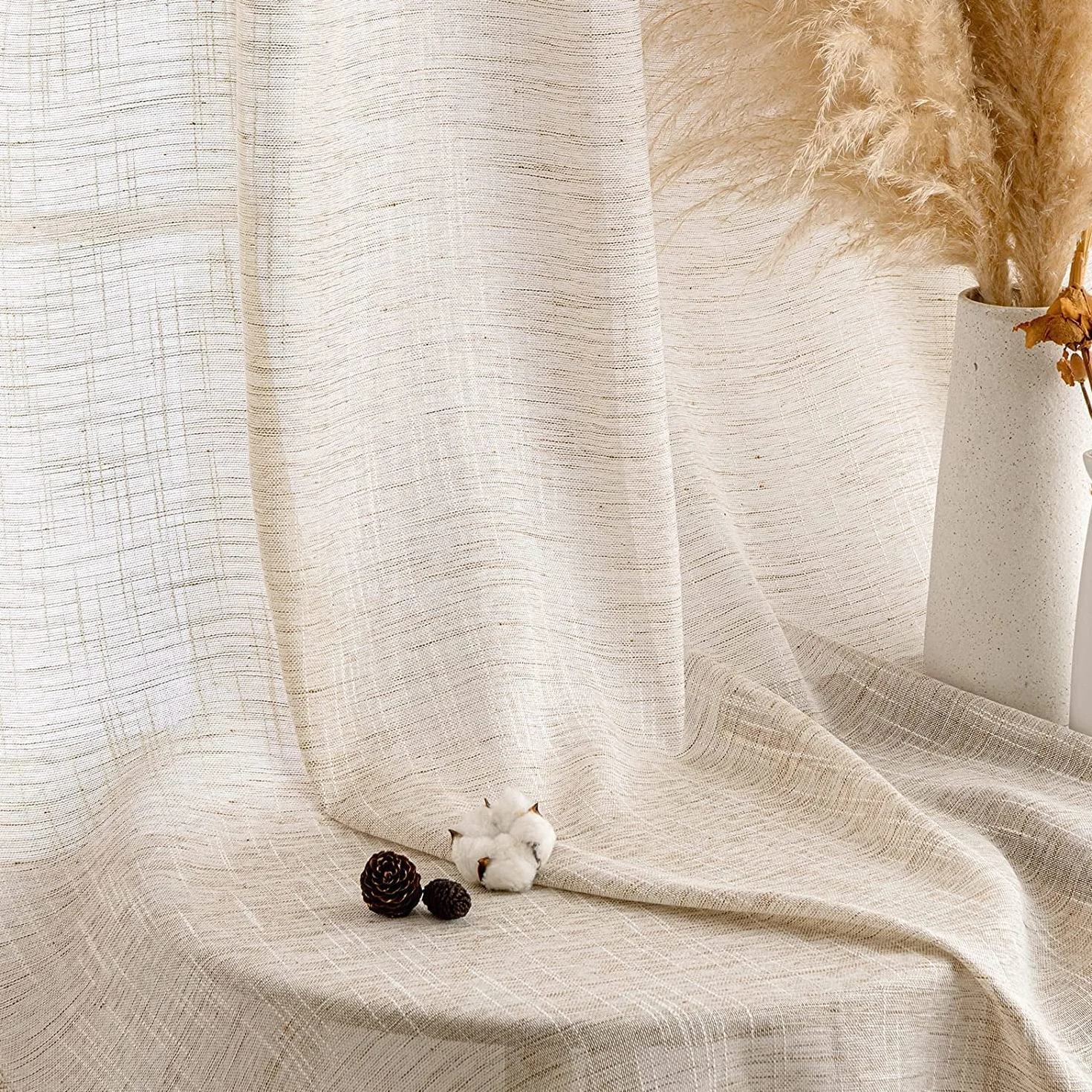 MIULEE Voile Tende Lino Tenda a Pannello Tende per Interni Traslucido Tende Camera da Letto Moderne per Soggiorno Lino Trasparente per Porte Balcone Adatte 140x260 cm Naturale 2 Pannelli