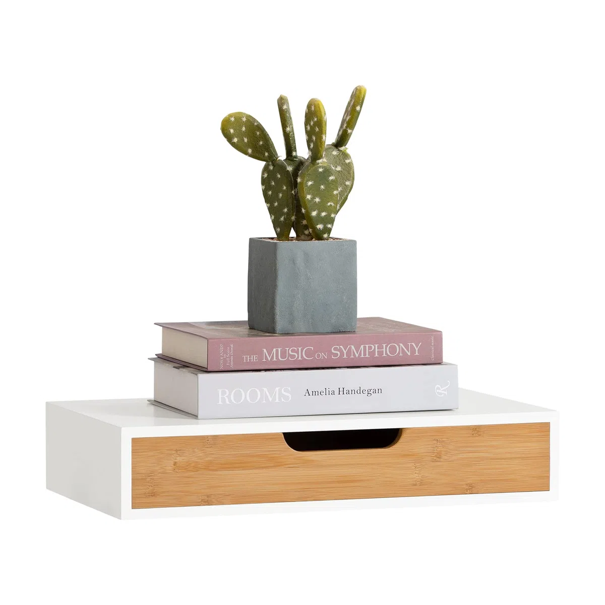 SoBuy Mensola a Parete con Cassetto - Mensola Galleggiante Moderna per Ingresso, Soggiorno & Camera - Bianco & Naturale 40x24x8cm FRG92-WN