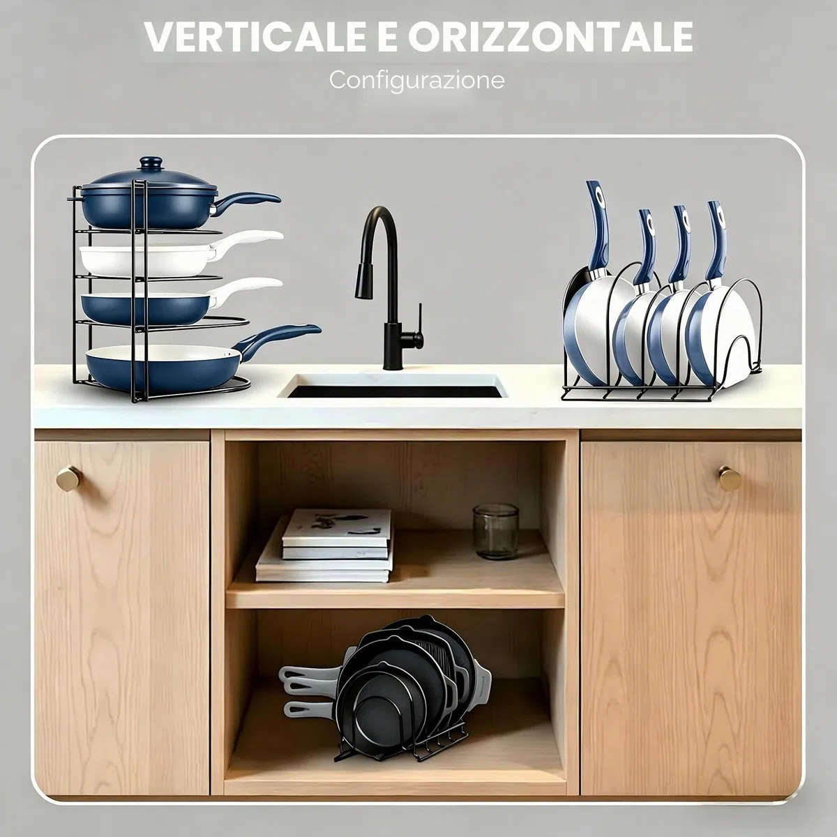 Organizer per pentole e pentole resistenti a 5 ripiani per conservare padelle in ghisa piastre e pentole poco profonde struttura in acciaio resistente salvaspazio per la cucina