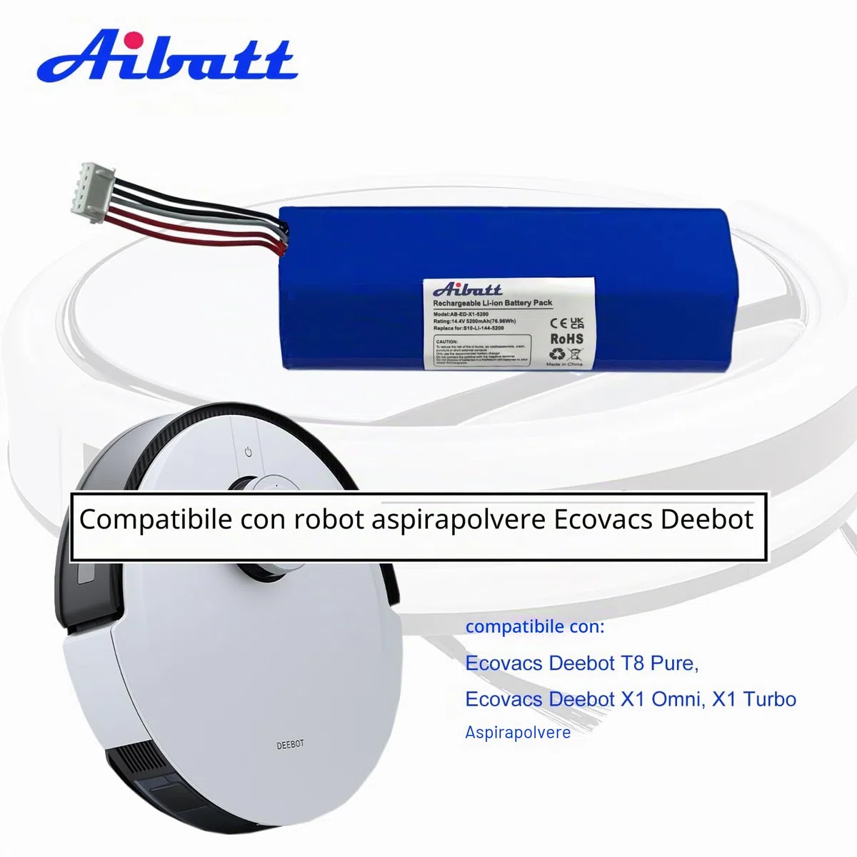Batteria di ricambio per Ecovacs Deebot T8 Pure, T8+, Deebot T9, Deebot T20 Omni, Deebot T10, Deebot X1, Deebot Ozmo 950, Deebot T5 Max (14,4 V/74,88 Wh)