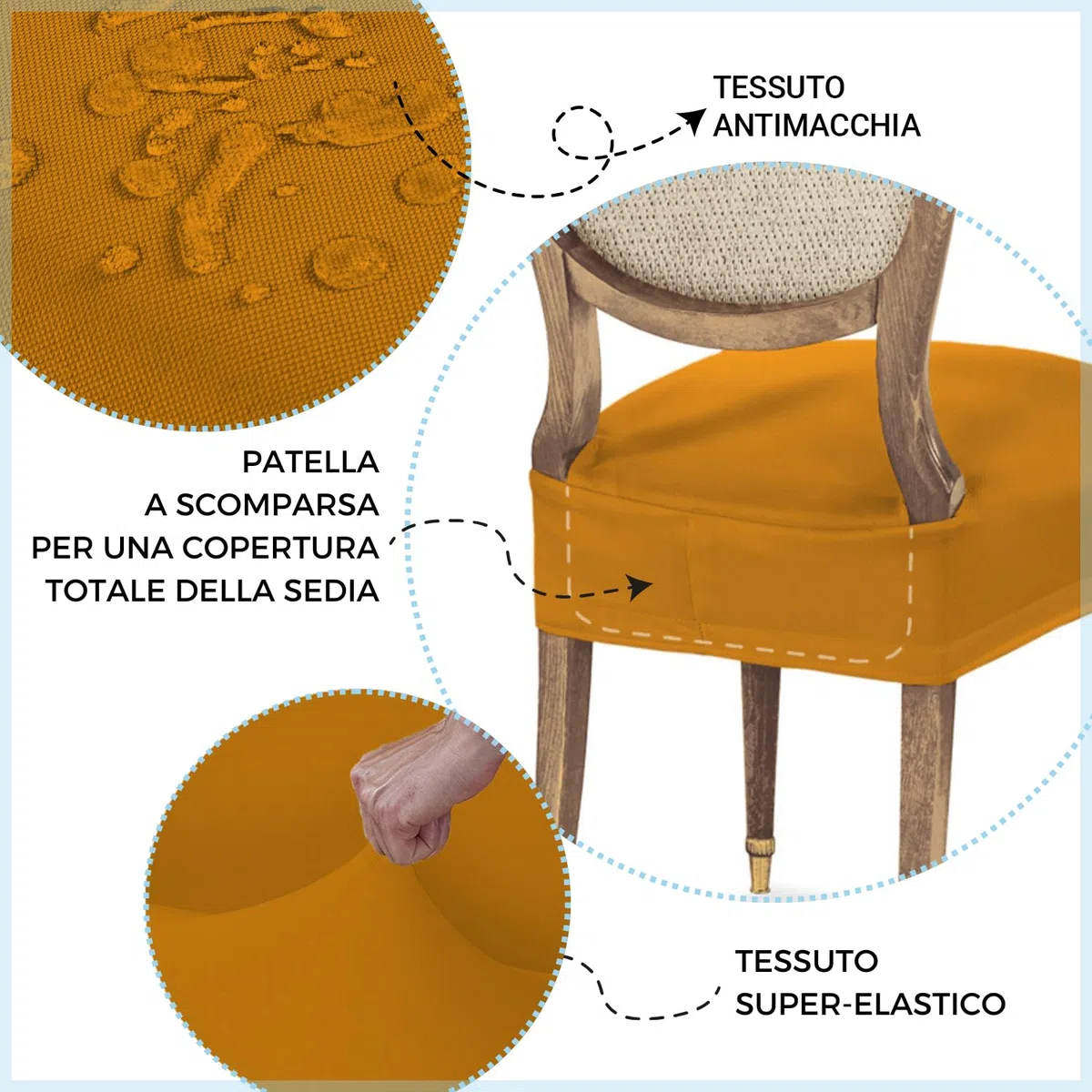 Banzaii – Coprisedia Antimacchia senza Schienale – Coprisedia solo Seduta per sedie da cucina, sala da pranzo, cerimonia, ristoranti – 6 Pezzi Oro Made in Italy