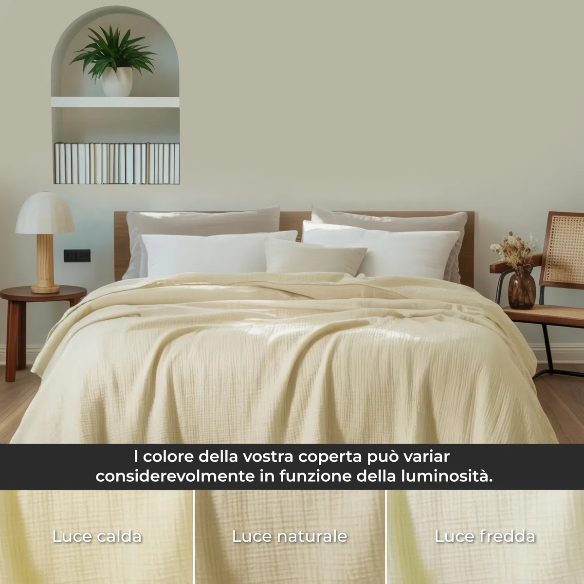 Dreamzie Coperta leggera in mussola 150x200 cm – 100% cotone – Coperta divano estiva e plaid traspirante – Copriletto leggero in garza di cotone certificata Oeko-Tex – Beige