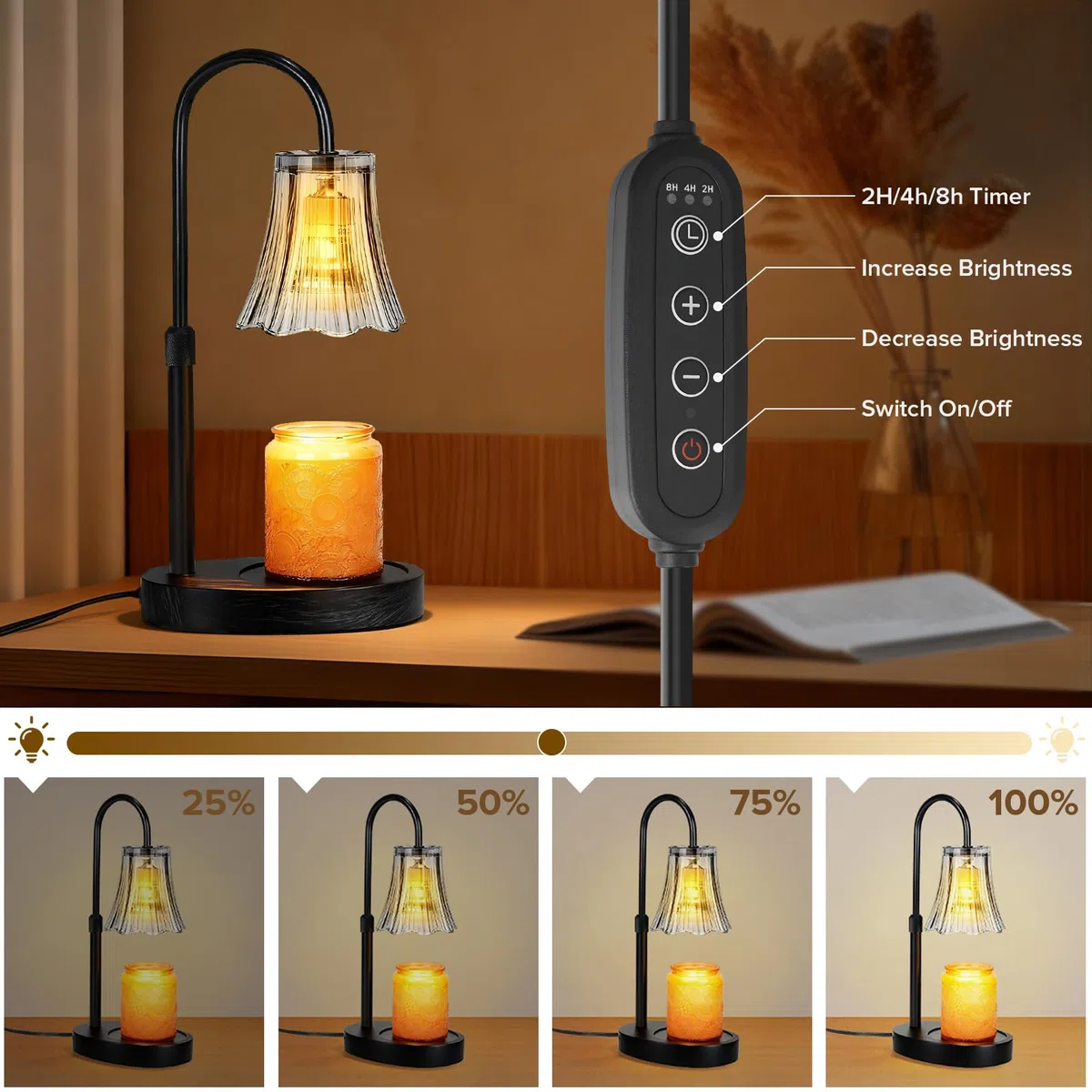Lampada riscaldante per candele con timer, dimmerabile a 4 livelli e regolabile in altezza, scaldacera per candele in barattolo, design unico migliora l'atmosfera della casa, regalo decorativo