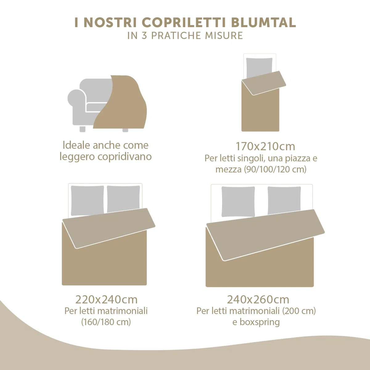 Blumtal Copriletto Trapuntato 240x260 cm - Certificato OEKO-TEX - Trapuntino Leggero per Letti di 200x200 - Mezza Stagione - Beige