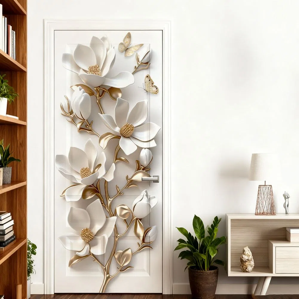 2 involucri rimovibili per frigorifero, motivo orchidea falena in rilievo, autoadesivi, per frigorifero, porte, congelatori, pannelli adesivi per cucina, bar, 41,5 x 200 cm