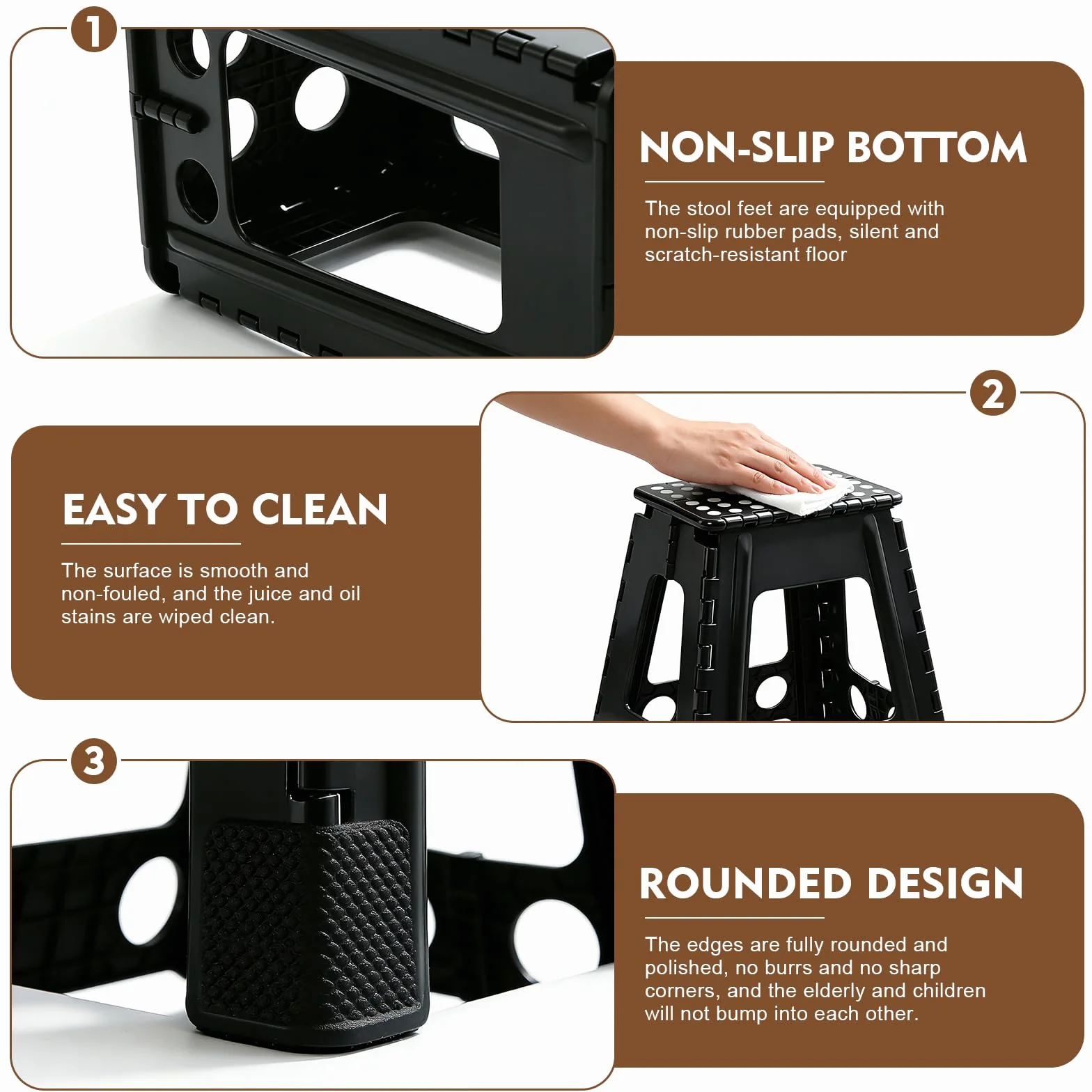 Sgabello Scalino Pieghevole Portatile - Altezza 45 cm - Portata Fino a 150 kg - Con Maniglia per il Trasporto - Stabile per Cucina, Bagno, Camera dei Bambini, Ingresso e Campeggio - Nero
