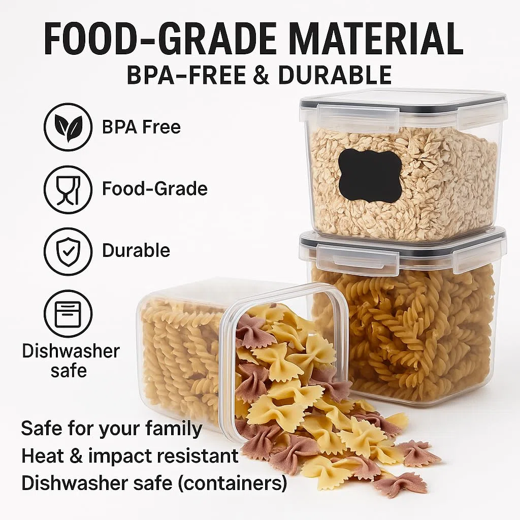 GiDeli Contenitori con coperchio ermetici – Set di 24 contenitori in plastica – senza BPA – Scatole da cucina grandi – Organizzatore per farina, zucchero e grani – con penna ed etichetta