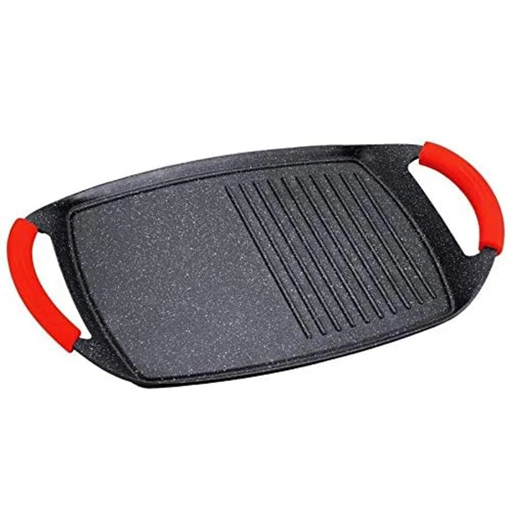 MGE - Bistecchiera Antiaderente in Pietra per Induzione - Piastra Grill Antiaderente - Griglia per Carne, Cucina - 47 x 29 cm