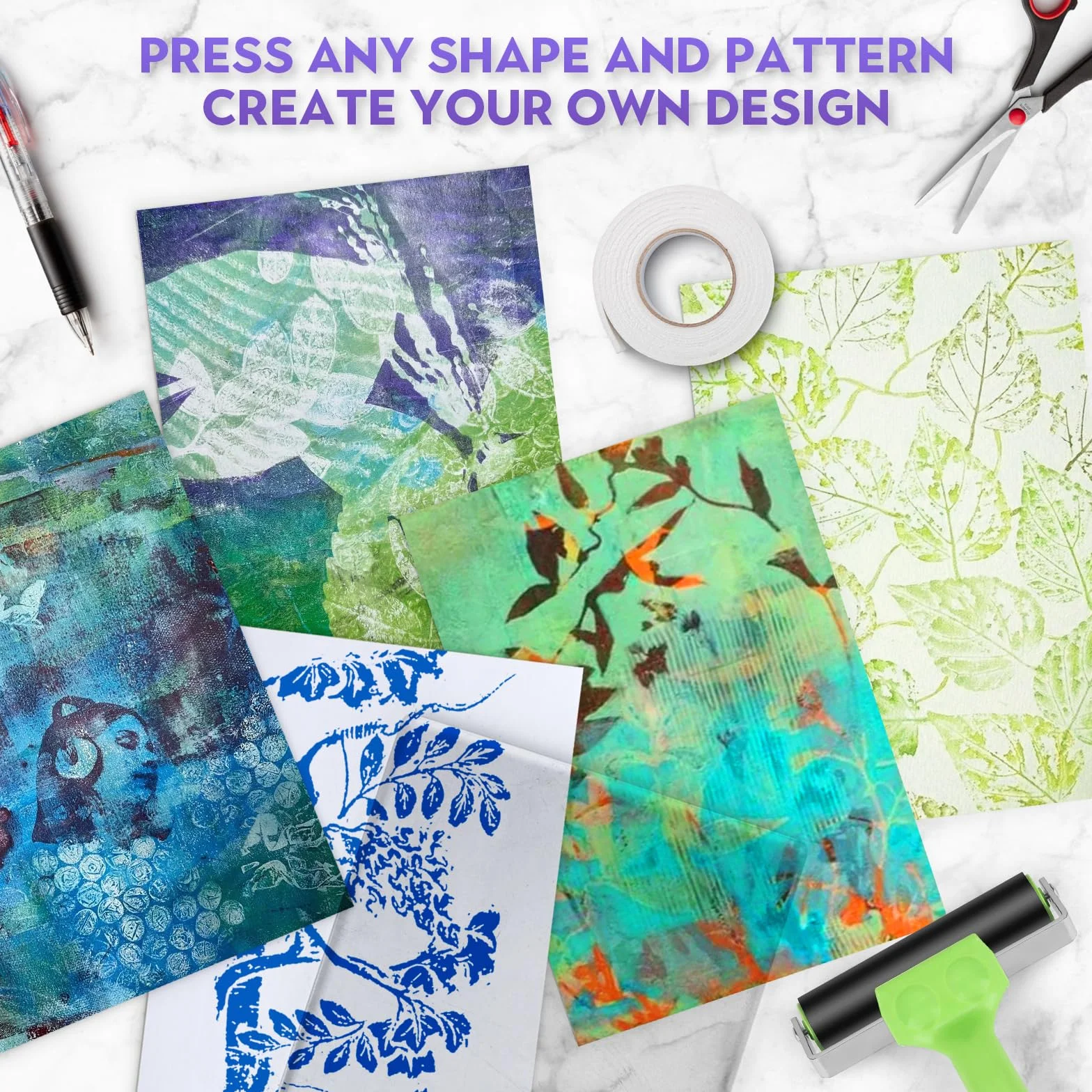 Piastra riutilizzabile per stampa in gel, 20,3 x 25,4 cm, piastra in gel con rullo in gomma a pressione, forniture per la creazione di biglietti, arti e mestieri, scrapbooking e diari