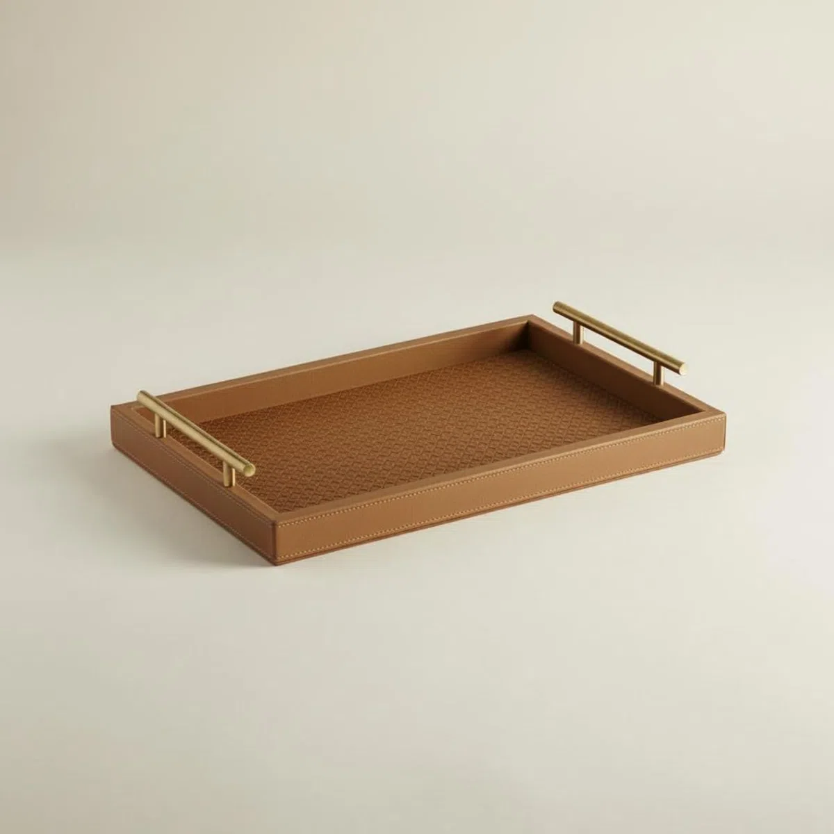 Vassoio in Pelle Elegante Organizer Rettangolare in Pelle Decorativo Organizzazione Domestica per Soggiorno, Marrone Cammello Chiaro