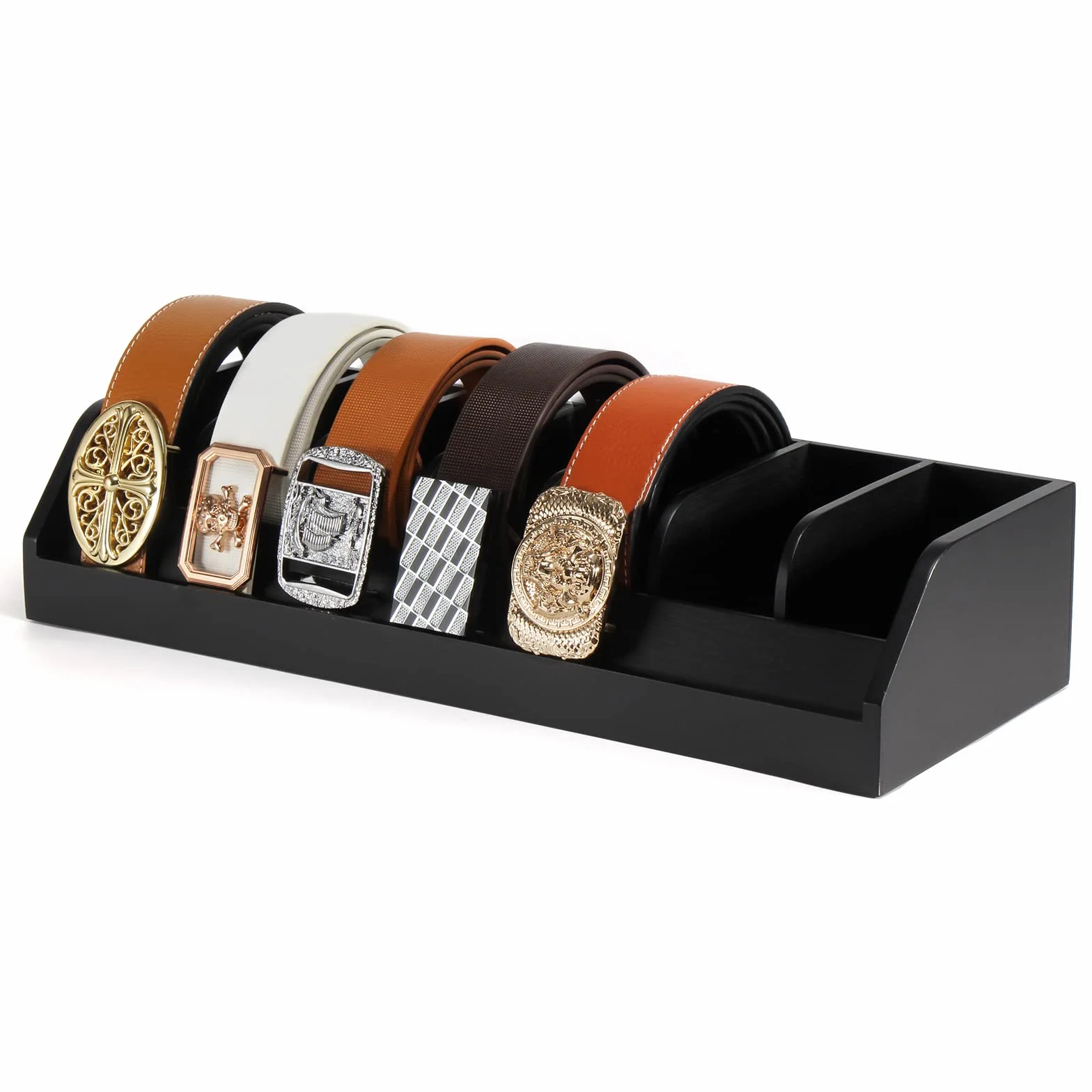 B4Life Organizer per cinture, regalo per la festa del papà, 7 scomparti, espositore per cintura da uomo, in bambù per armadio e cassetto, espositore per cinture, organizer per cinture da parete