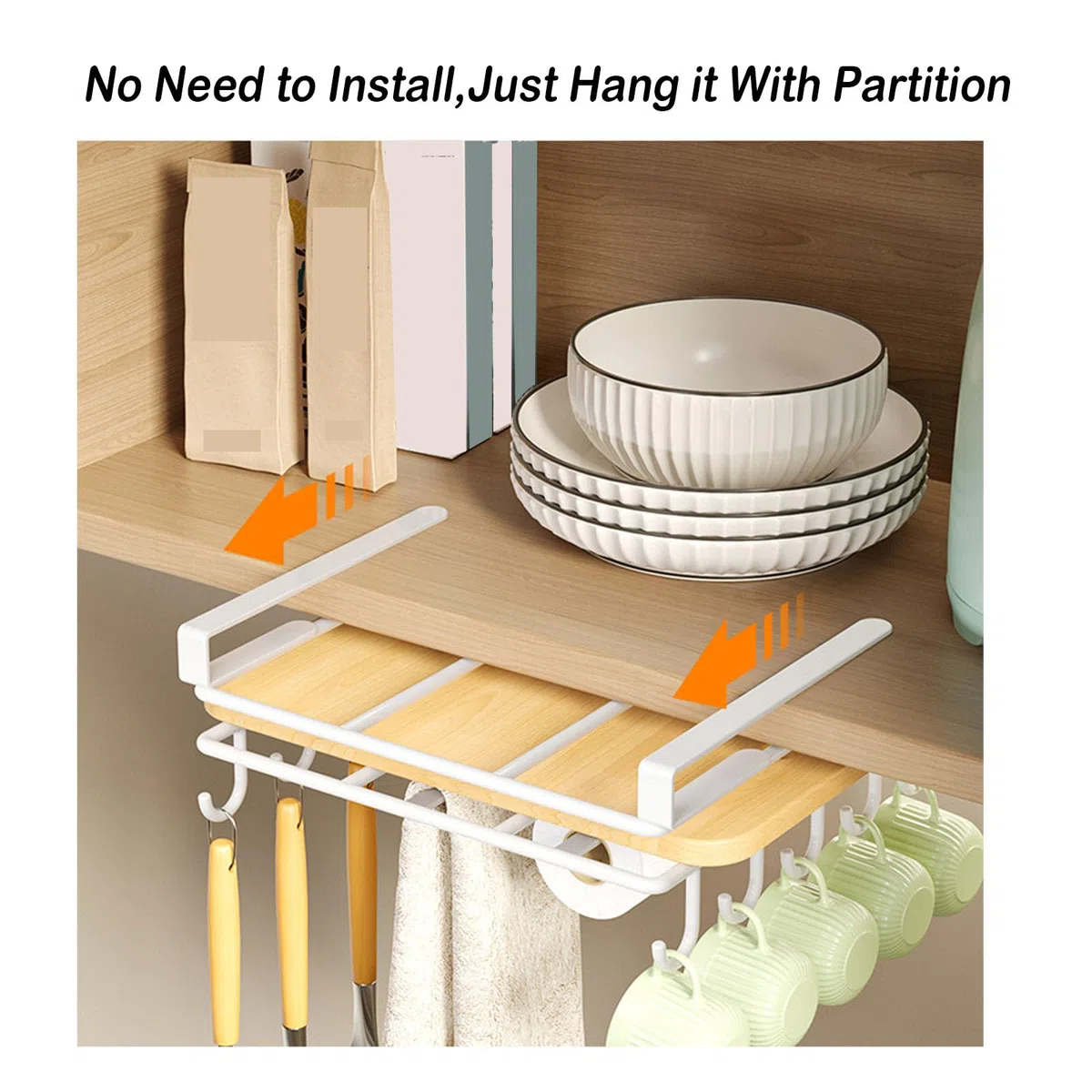 Dxcaicc Organizer per Ripiano per Armadio, Ripiano per Tagliere con Ganci Ganci da Cucina per Coperchio per Tazza di Asciugamano